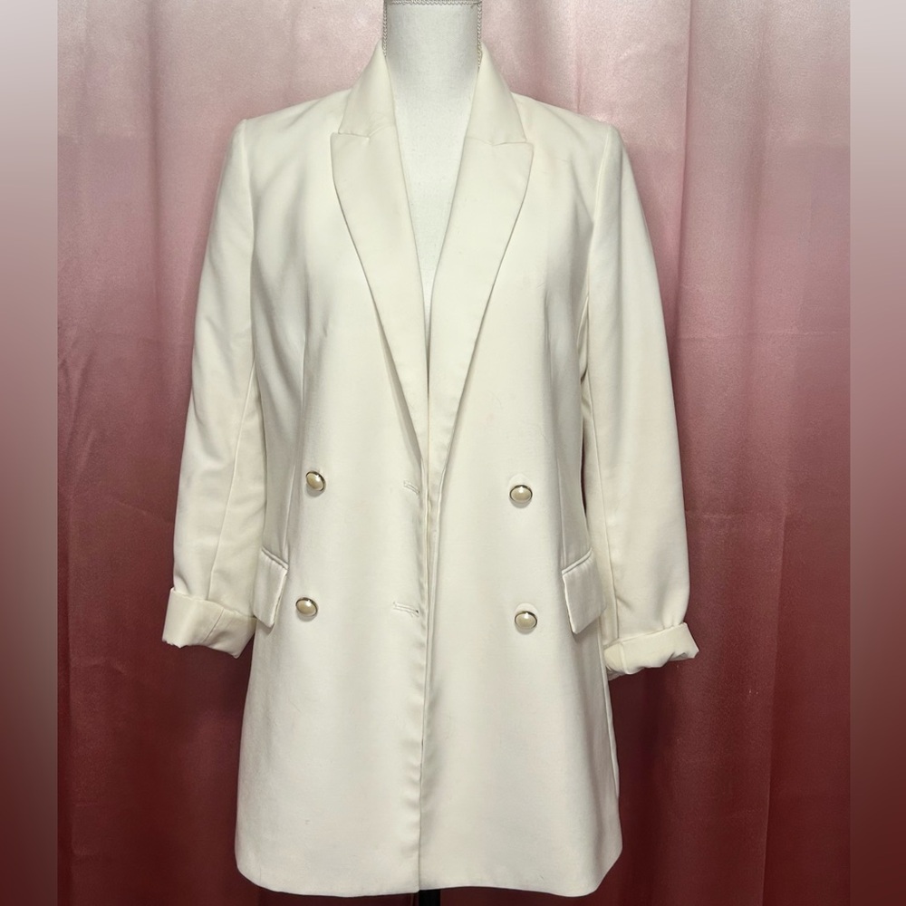 H&M Small Elegant White Double-Breasted Women's Coat